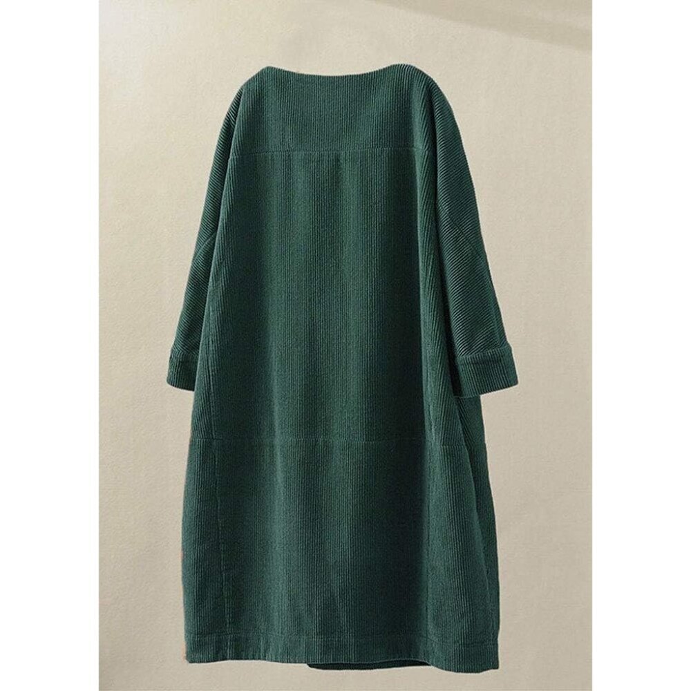 Women's Oversize Corduroy Tunic Dress with Pockets Casual Long Sleeve - Picture 4 of 7